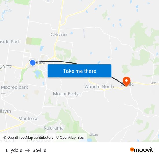 Lilydale to Seville map