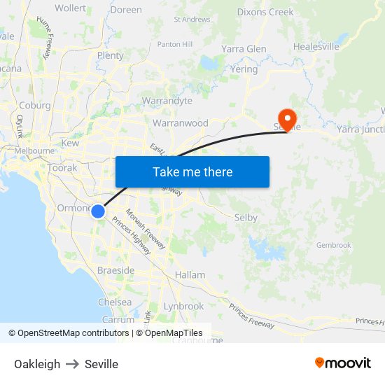 Oakleigh to Seville map