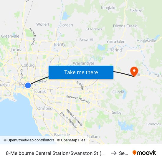 8-Melbourne Central Station/Swanston St (Melbourne City) to Seville map