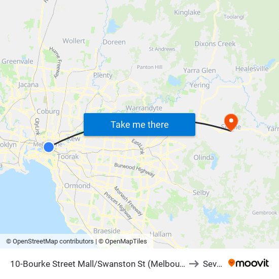 10-Bourke Street Mall/Swanston St (Melbourne City) to Seville map