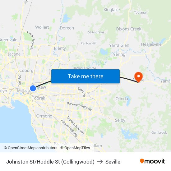 Johnston St/Hoddle St (Collingwood) to Seville map