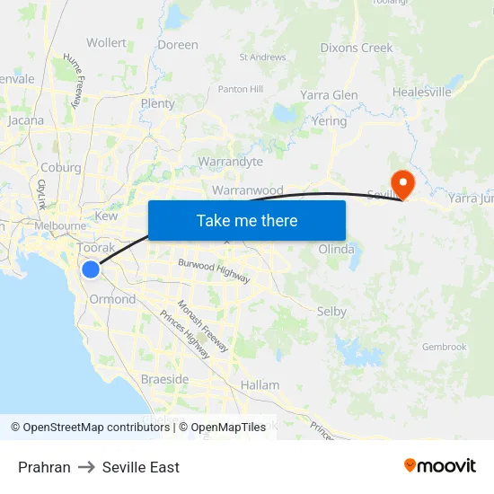 Prahran to Seville East map