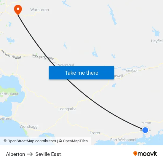 Alberton to Seville East map