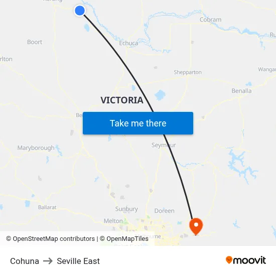 Cohuna to Seville East map