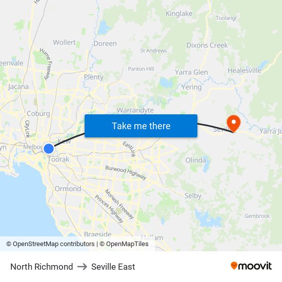 North Richmond to Seville East map