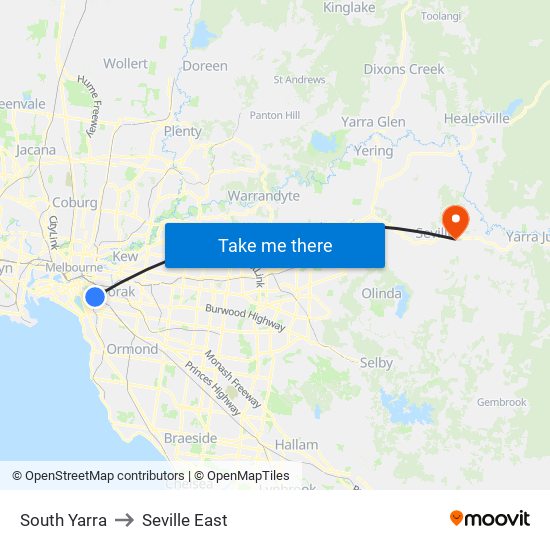 South Yarra to Seville East map