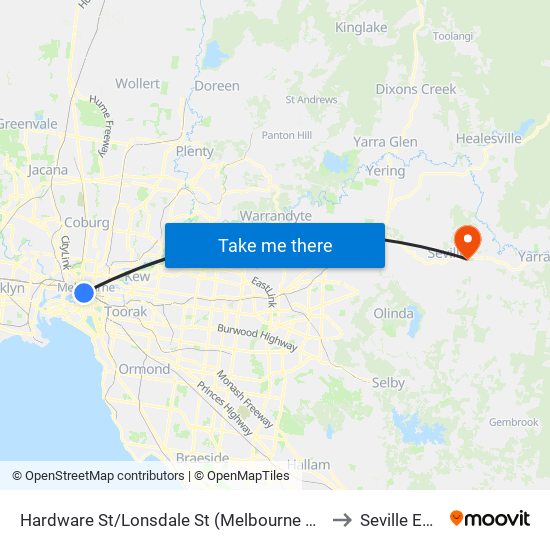 Hardware St/Lonsdale St (Melbourne City) to Seville East map