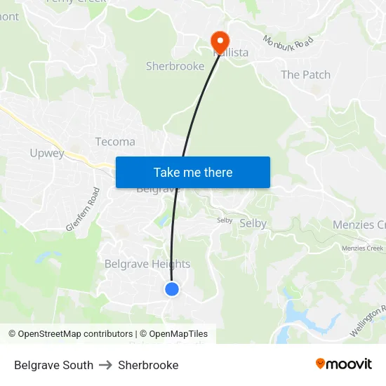 Belgrave South to Sherbrooke map