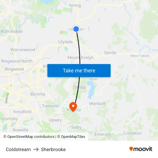 Coldstream to Sherbrooke map
