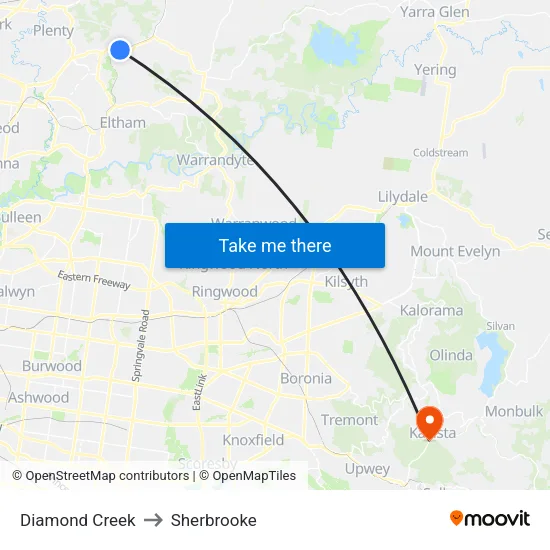 Diamond Creek to Sherbrooke map