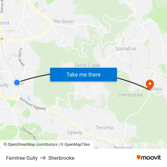Ferntree Gully to Sherbrooke map