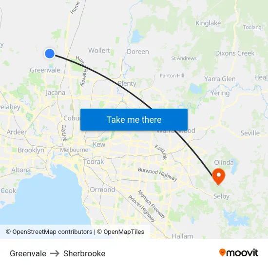 Greenvale to Sherbrooke map