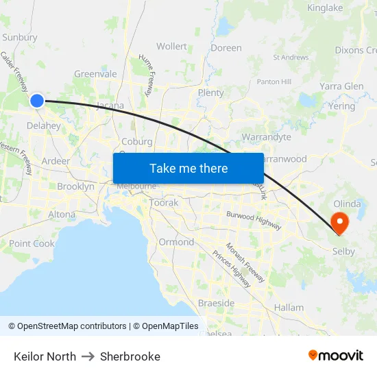 Keilor North to Sherbrooke map