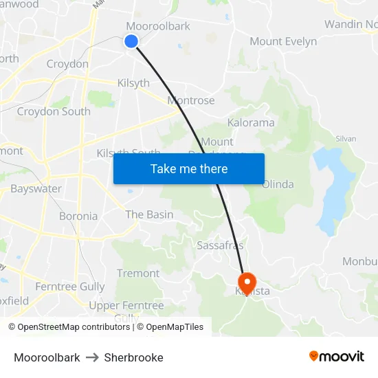 Mooroolbark to Sherbrooke map