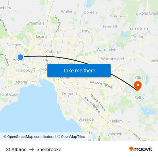 St Albans to Sherbrooke map