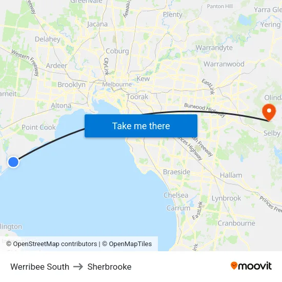 Werribee South to Sherbrooke map
