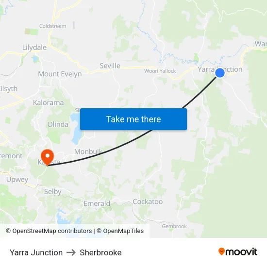 Yarra Junction to Sherbrooke map