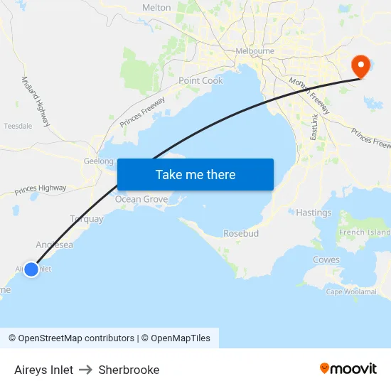 Aireys Inlet to Sherbrooke map
