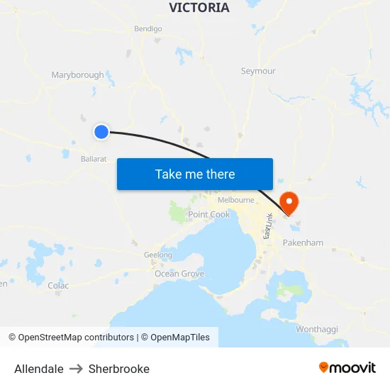 Allendale to Sherbrooke map