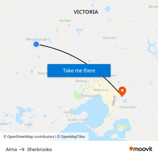 Alma to Sherbrooke map