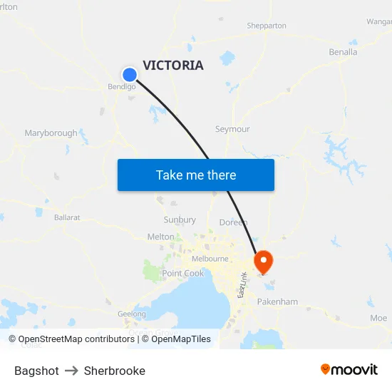 Bagshot to Sherbrooke map