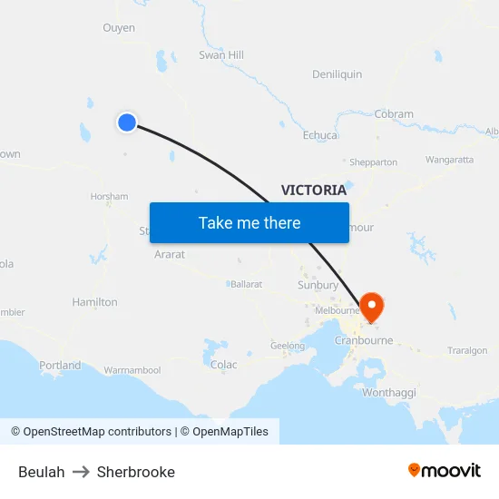 Beulah to Sherbrooke map