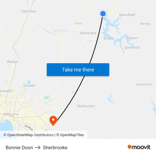 Bonnie Doon to Sherbrooke map