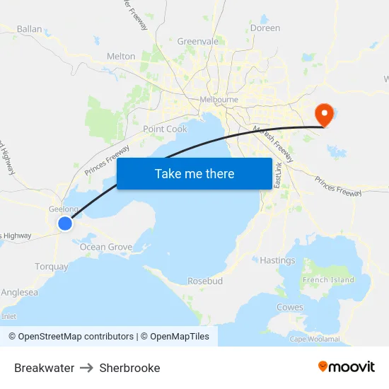 Breakwater to Sherbrooke map