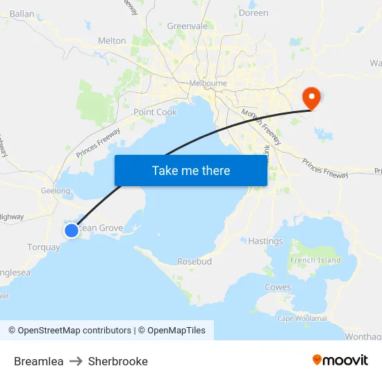 Breamlea to Sherbrooke map