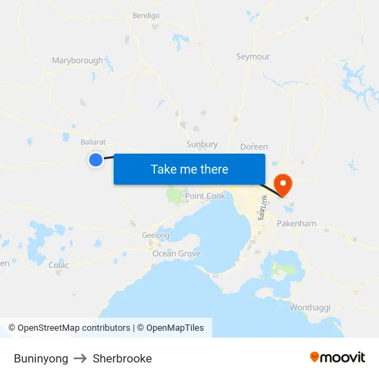 Buninyong to Sherbrooke map