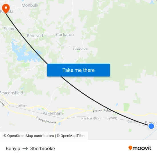 Bunyip to Sherbrooke map