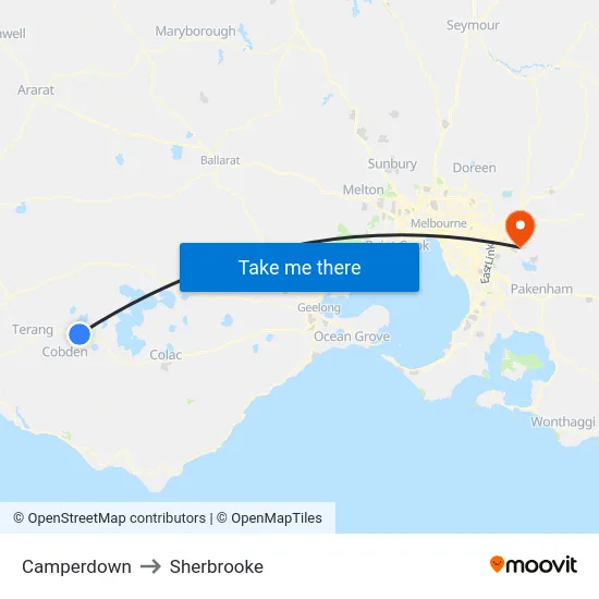 Camperdown to Sherbrooke map