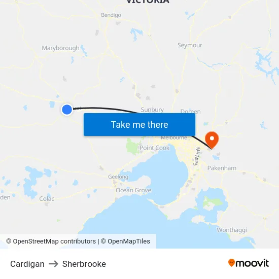 Cardigan to Sherbrooke map