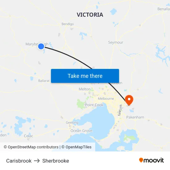 Carisbrook to Sherbrooke map