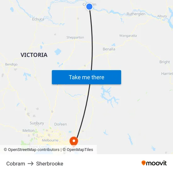Cobram to Sherbrooke map