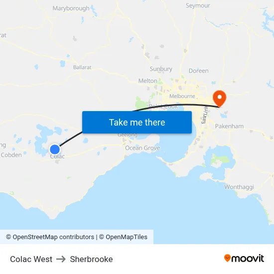 Colac West to Sherbrooke map