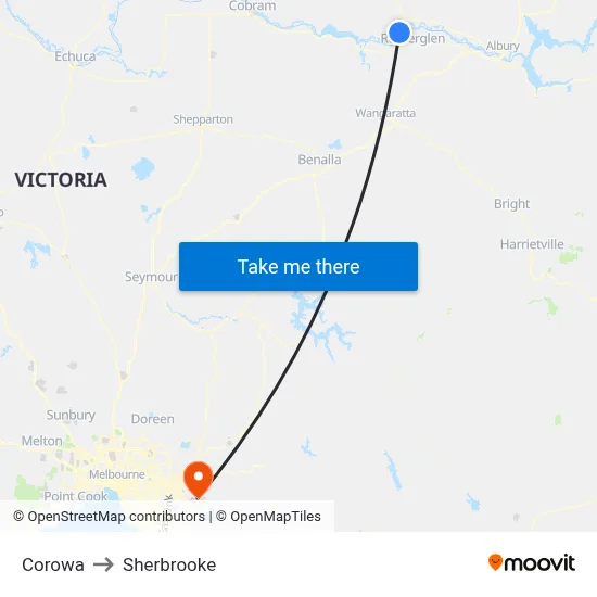 Corowa to Sherbrooke map