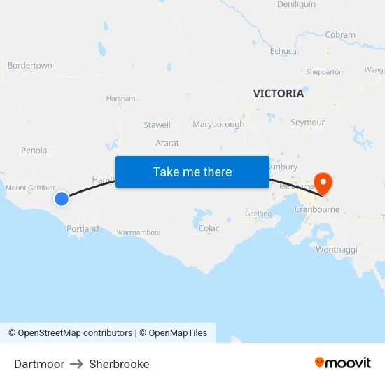 Dartmoor to Sherbrooke map