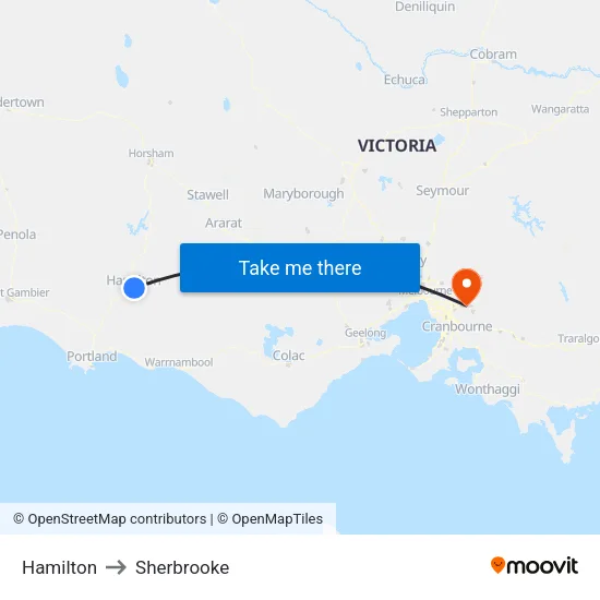 Hamilton to Sherbrooke map