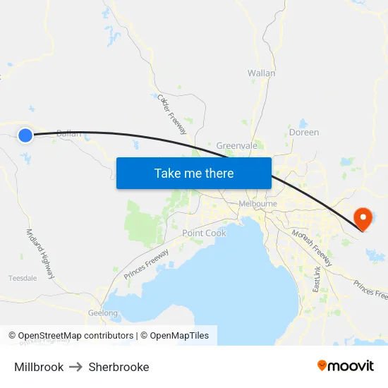 Millbrook to Sherbrooke map
