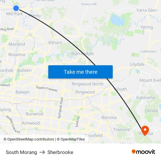 South Morang to Sherbrooke map