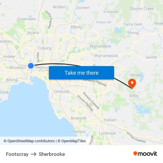 Footscray to Sherbrooke map