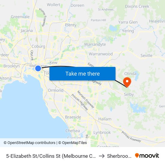 5-Elizabeth St/Collins St (Melbourne City) to Sherbrooke map