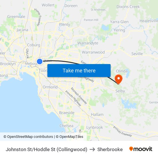 Johnston St/Hoddle St (Collingwood) to Sherbrooke map