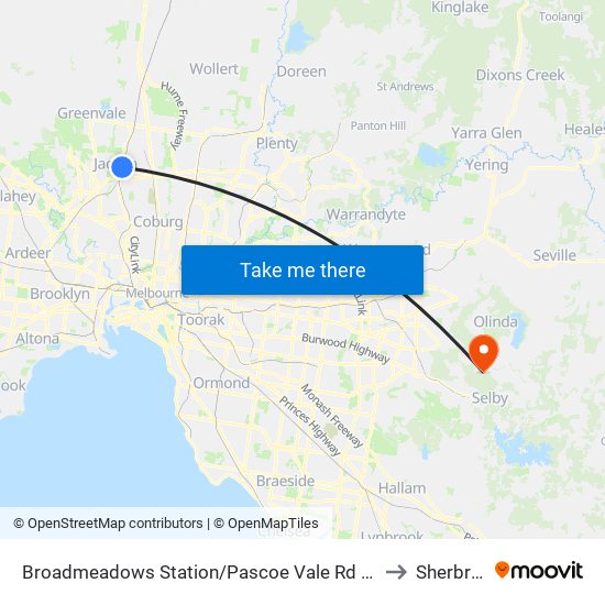 Broadmeadows Station/Pascoe Vale Rd (Broadmeadows) to Sherbrooke map