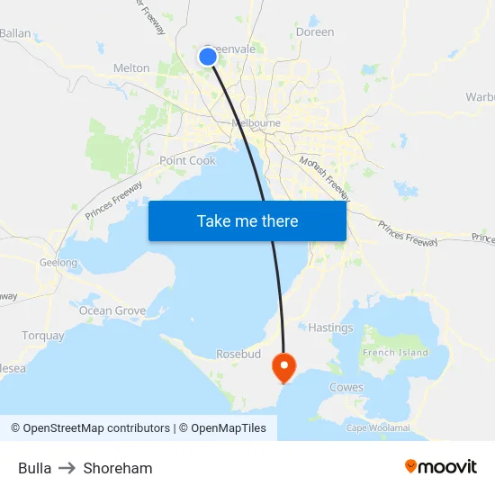Bulla to Shoreham map