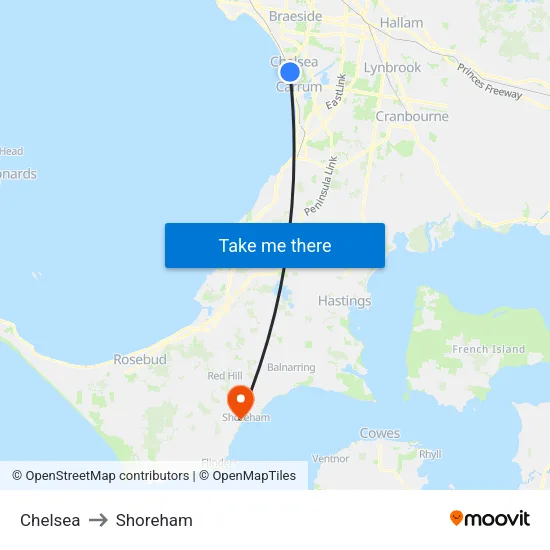 Chelsea to Shoreham map