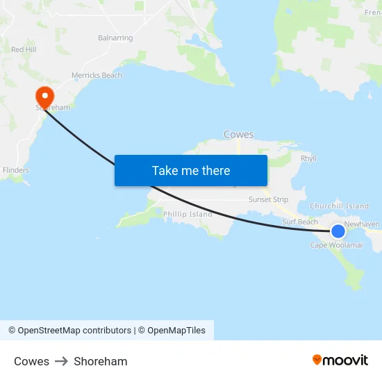 Cowes to Shoreham map