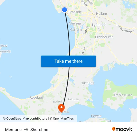 Mentone to Shoreham map