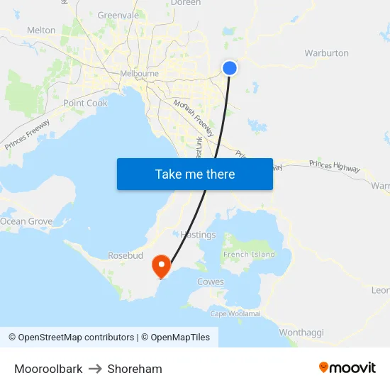 Mooroolbark to Shoreham map